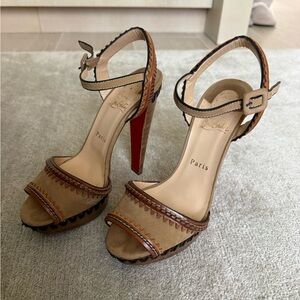 Christian Louboutin Tan and Red Leather Platform Sandals